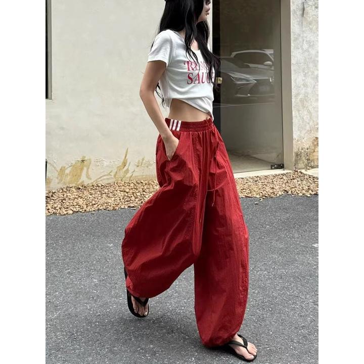 美式新款多巴胺休闲工装裤女夏季高腰垂感宽松显瘦直筒百搭阔腿裤