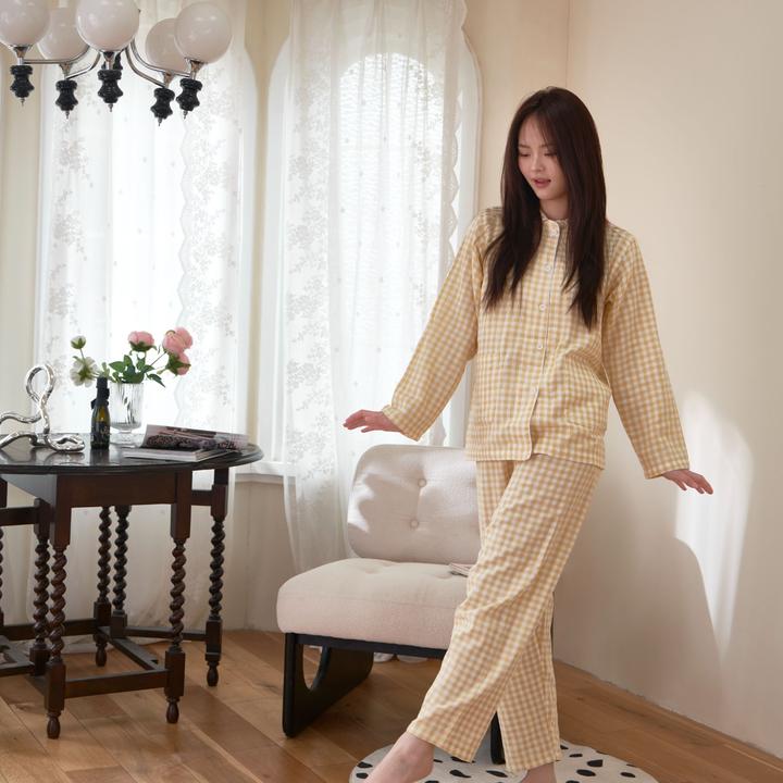 【双层纱】糖果系全棉双层纱春秋宽松大码纯棉休闲睡衣女套装无印