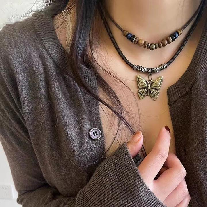 合金亚克力项链 新中式异域民族风长款抽绳设计锁骨链个性感百搭