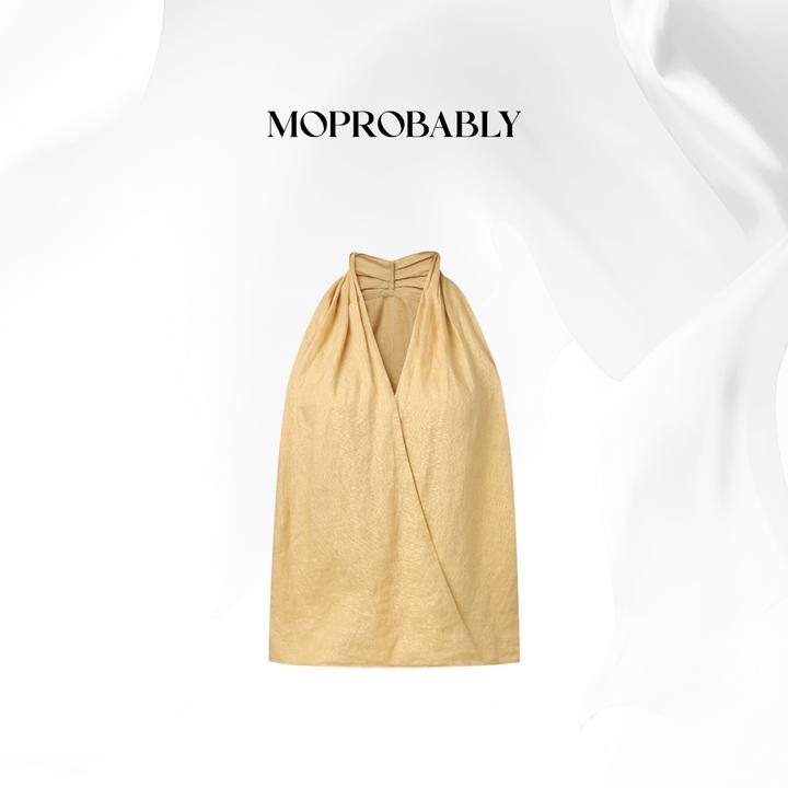 Moprobably贝贝「允夏」“亚麻”气质挂脖无袖背心L5354001