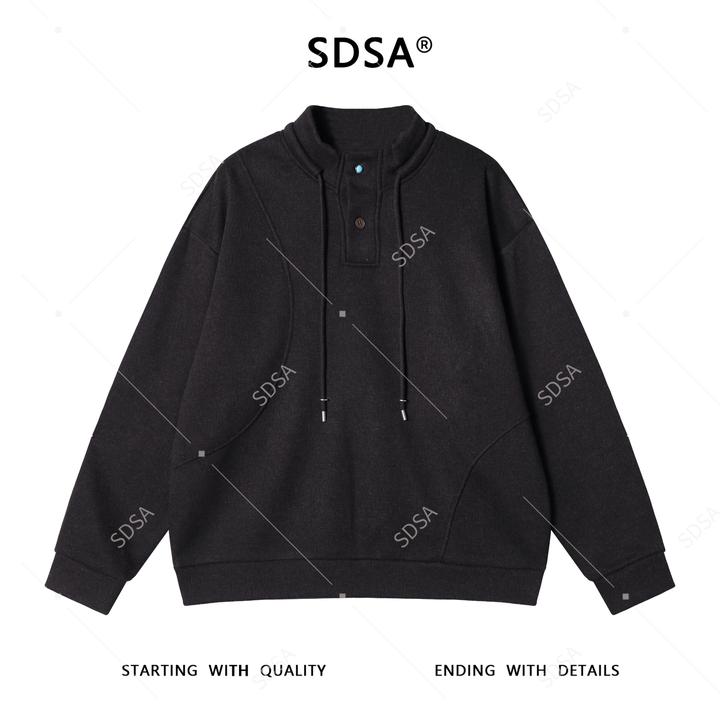 SDSA男士秋冬新款痞帅男装潮牌纽扣立领抽绳设计卫衣百搭舒适上衣
