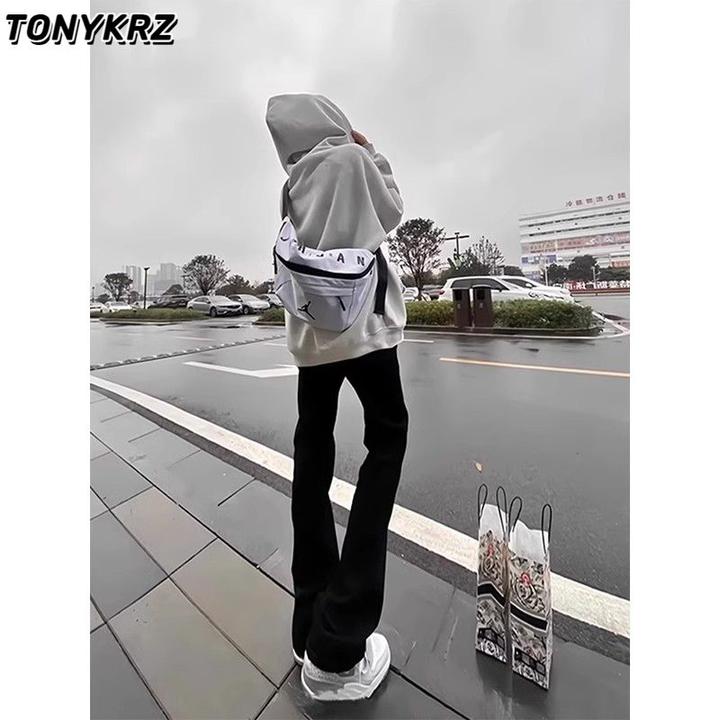 TONYKRZ美式高街微喇牛仔裤男春夏季黑色百搭柳叶弯刀微喇长裤ins