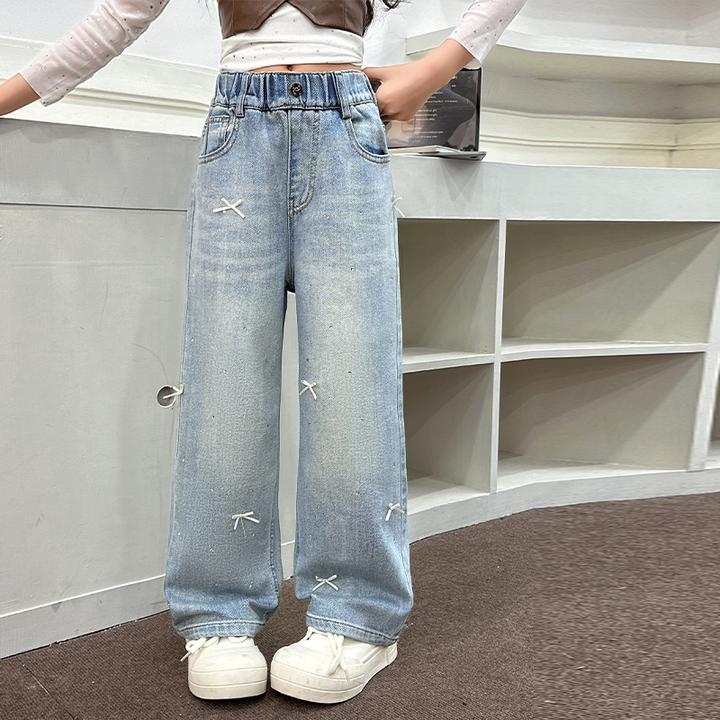 儿童牛仔裤女童裤子春秋款2025新款韩版女孩春装阔腿裤大童休闲裤