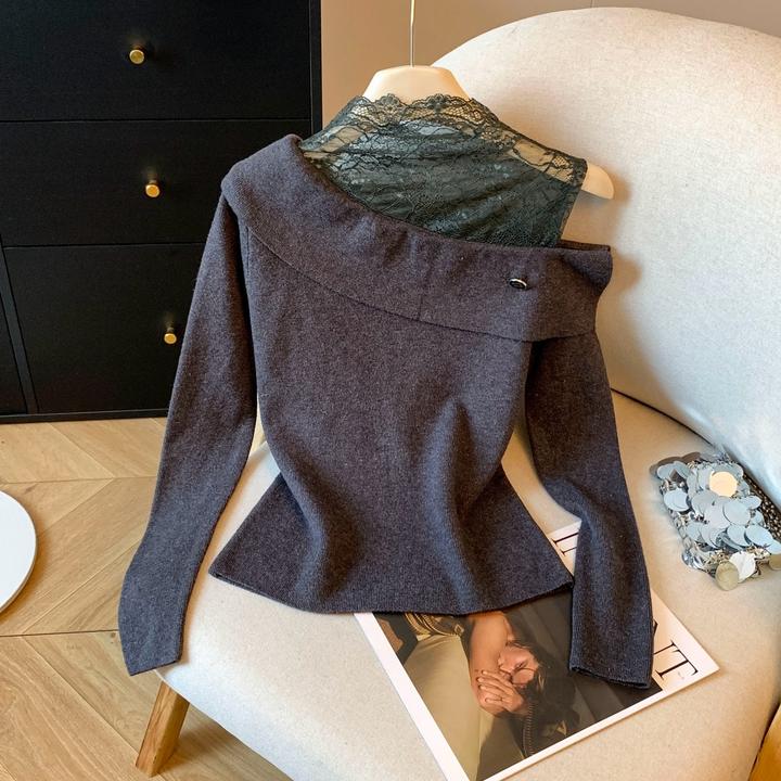 韩版气质设计感半高领针织毛衣灯笼袖打底衫时尚上衣