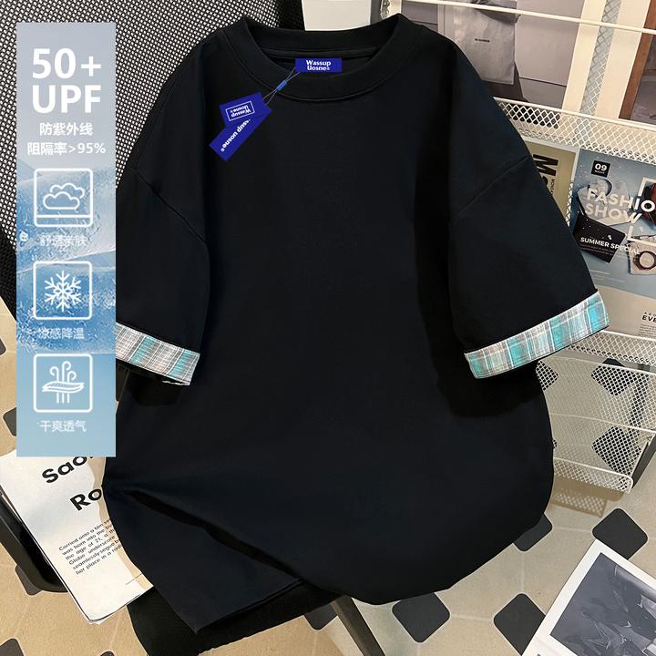 美式潮牌索罗娜短袖t恤男夏季新款百搭基础撞色卷边凉感速干上衣