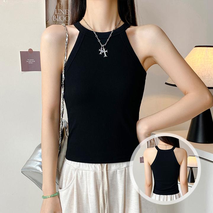 黑色工字挂脖小吊带背心女内搭带胸垫美背文胸一体内衣外穿上衣潮