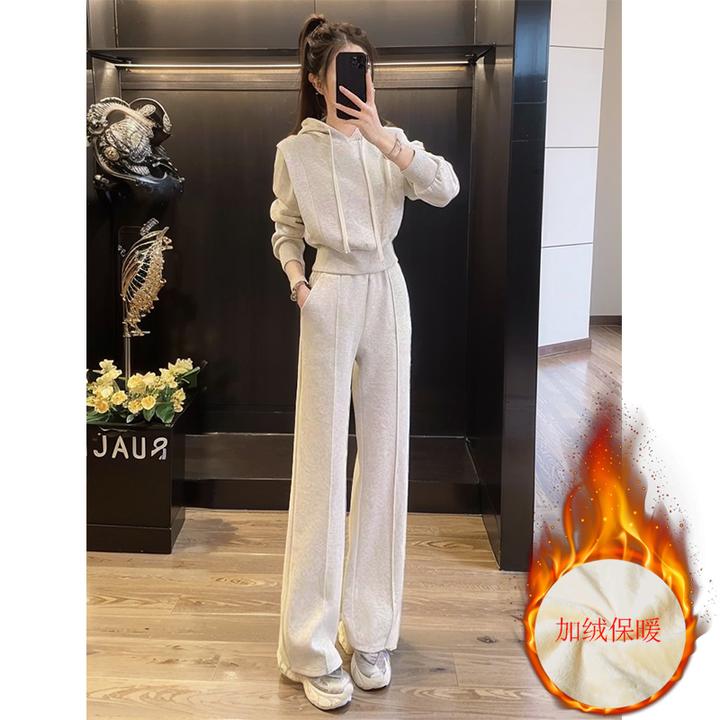 X4012小个子定制时尚运动套装秋冬加绒加厚设计感卫衣两件套长袖