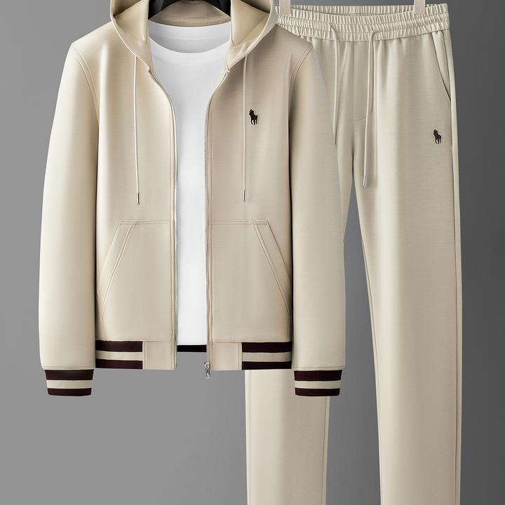 2025秋冬新款男士潮流时尚两件套男士透气翻领开衫休闲运动男套装