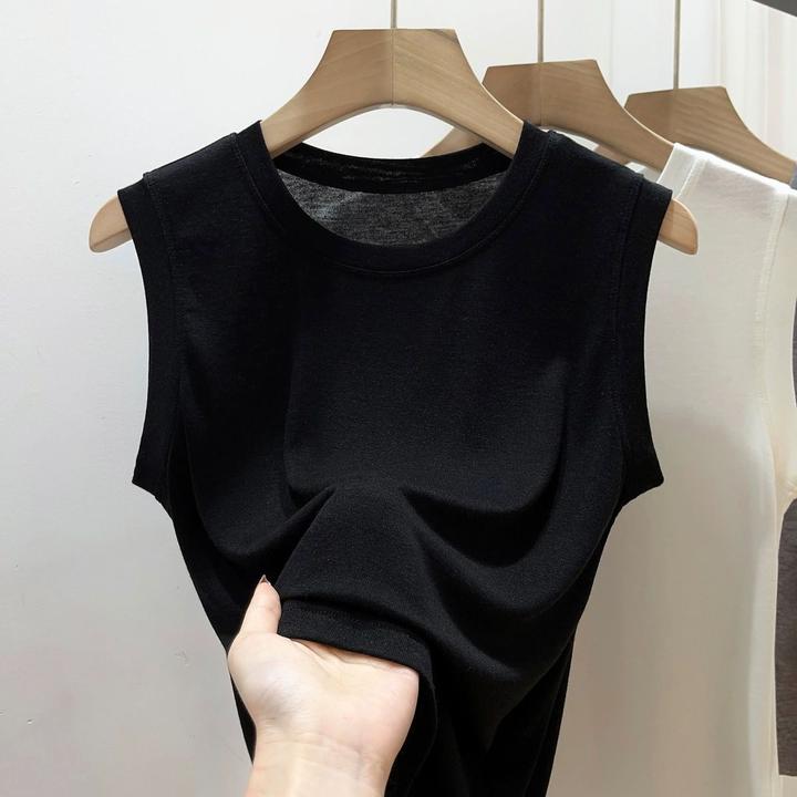 2025夏季新款纯色无袖背心女休闲百搭薄款圆领雪花棉大码垂感上衣