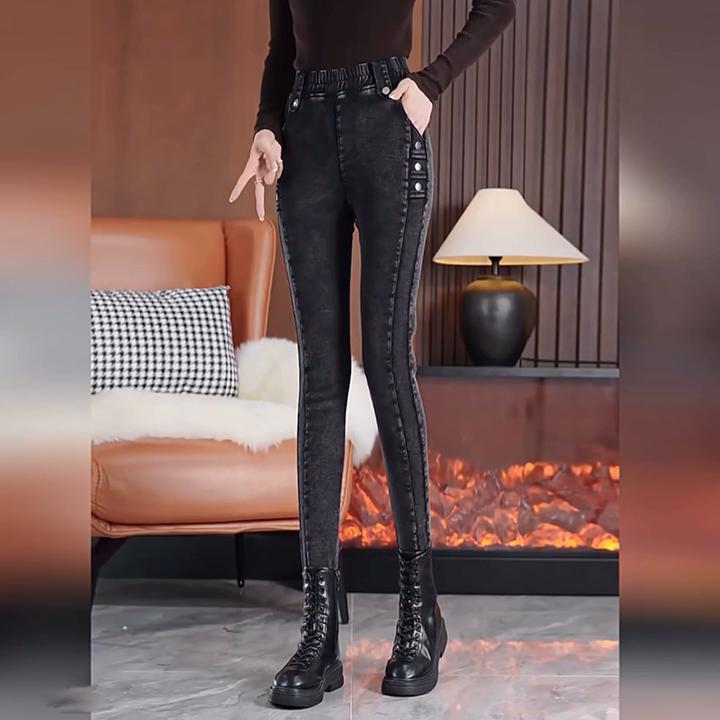 加绒高腰弹力牛仔小脚裤女2025秋冬新款洋气时尚显瘦修身铅笔长裤