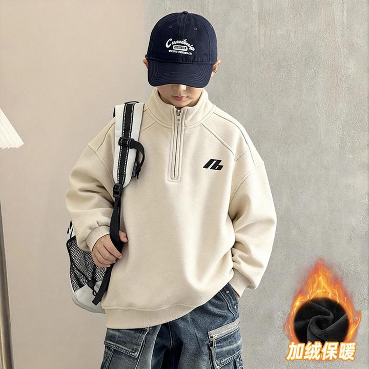 儿童装男童冬季一体加绒卫衣2025新款初中大童秋冬款加厚男孩上衣