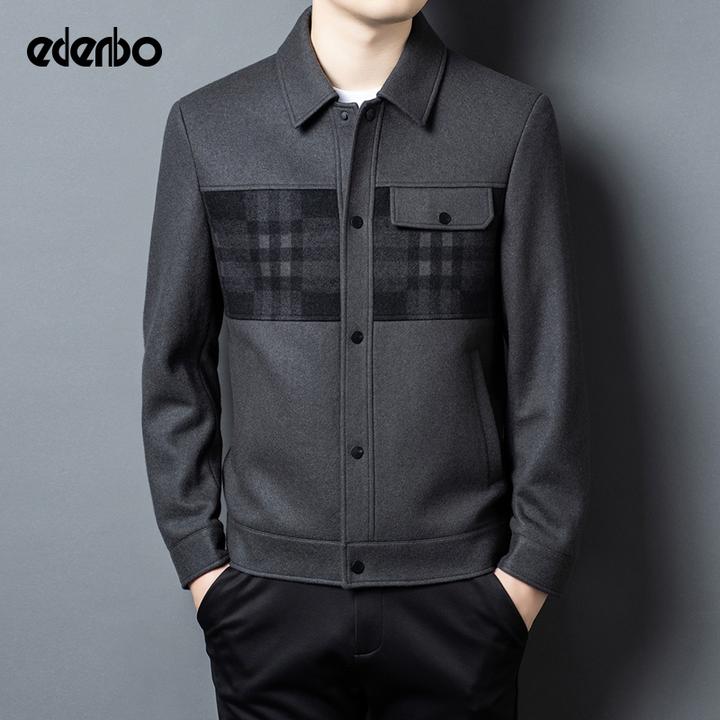 【商场同款】爱登堡高端夹克男士秋冬季复古外套翻领爸爸羊毛茄克衫