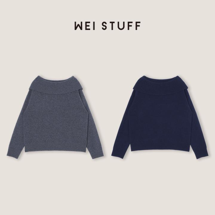 WEI STUFF"一字领"时尚百搭两色针织山羊绒毛衣 10840.