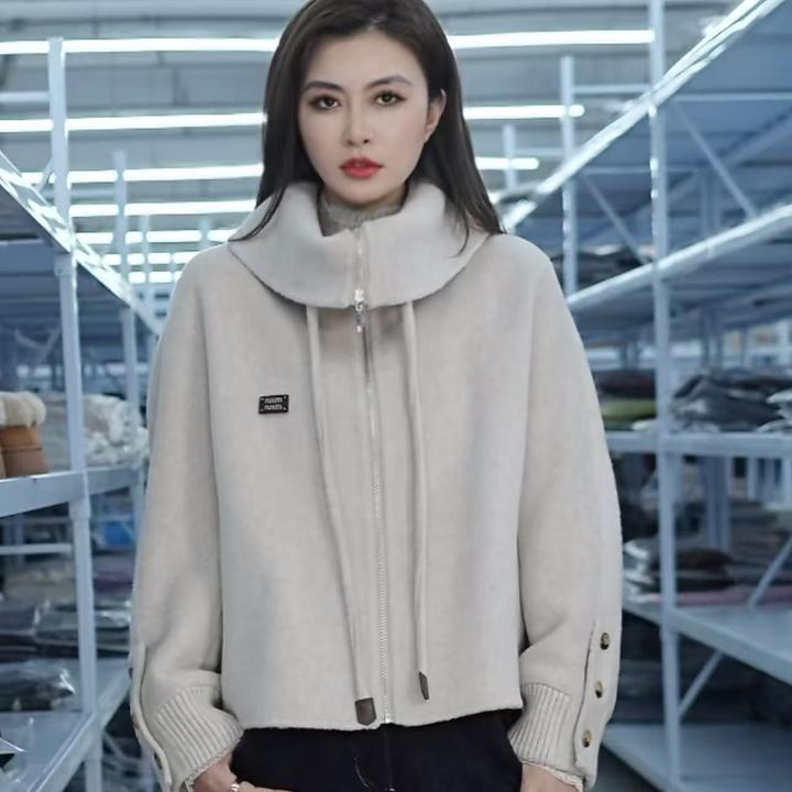 短款秋冬毛呢外套复古气质青春风海军领女翻领夹克DY006#