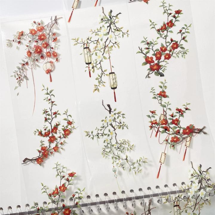 手帐分装胶带173山茶ZERO灯笼花PET百搭树枝古风素材账流麻贴纸咕