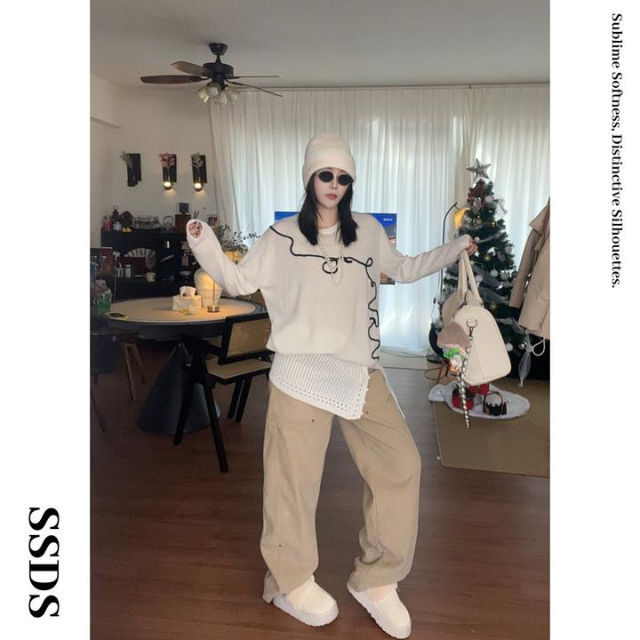 SSDS【线条主义】原创设计感羊毛毛衣女秋冬高级慵懒感针织衫上衣