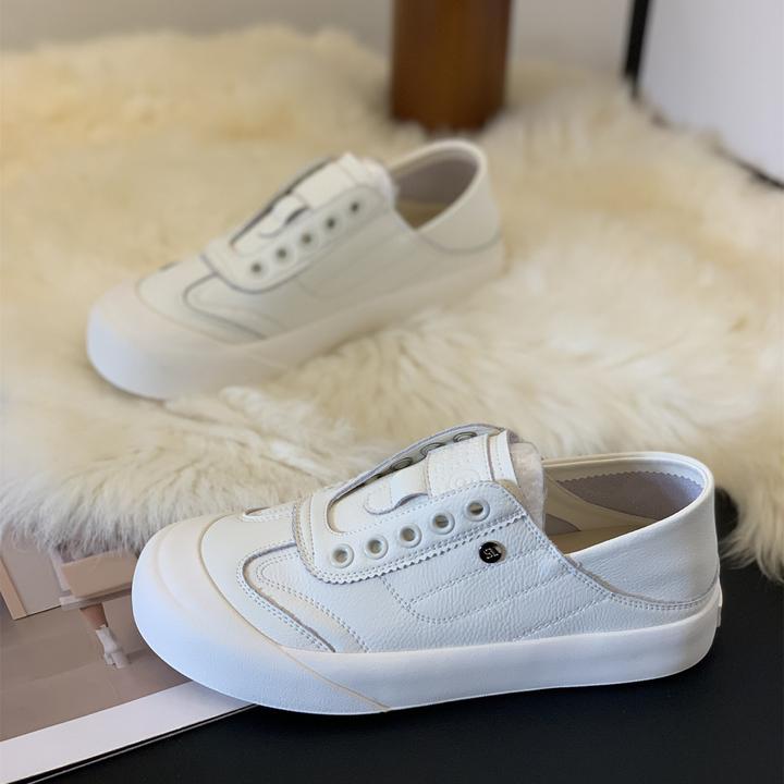 2025年新款时尚百搭两穿小白鞋女圆头轻便韩版懒人一脚蹬休闲板鞋