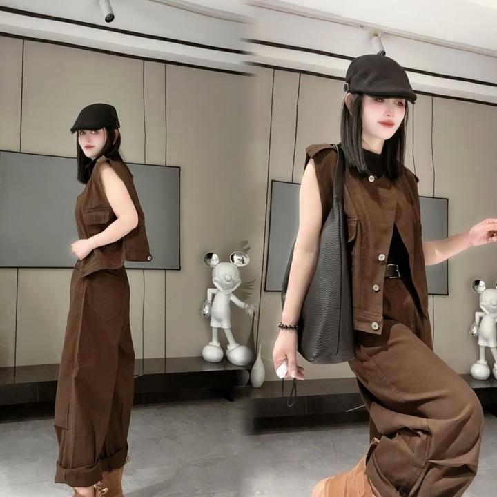 设计师款废土风马甲裤子套装2025秋季新款时尚欧货个性潮牌两件套