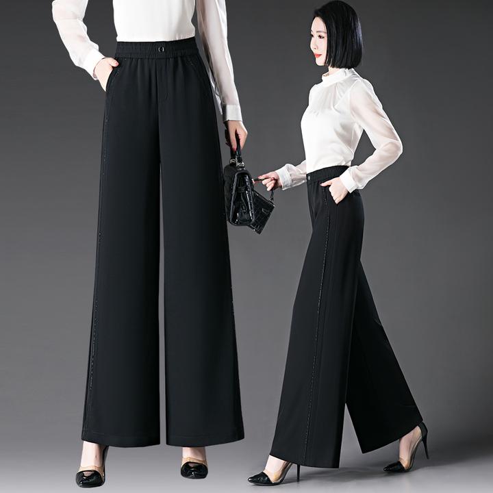 正品2025春季新款宽松阔腿裤女松紧腰休闲裤高腰直筒裤垂感裤子