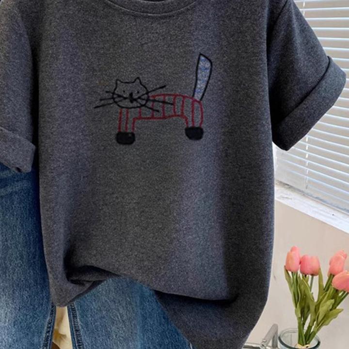 洋气衣服女装独特别致时尚黑灰色卡通短袖T恤2025爆款不撞款上衣