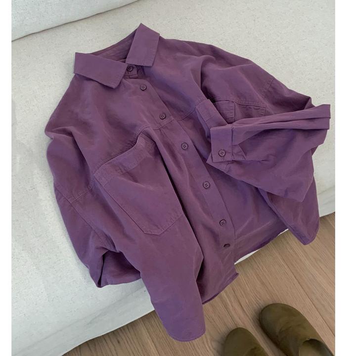 MARIE.COCO早春气质新款休闲紫色长袖衬衫女外穿通勤百搭打底上衣