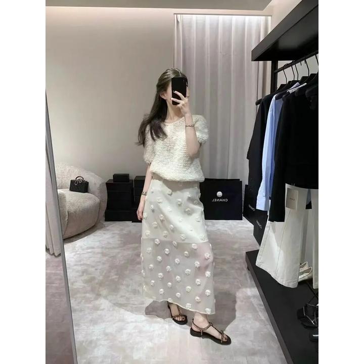 毛衣女2025早春新款气质温柔风立体花朵软糯舒适显瘦短袖针织衫