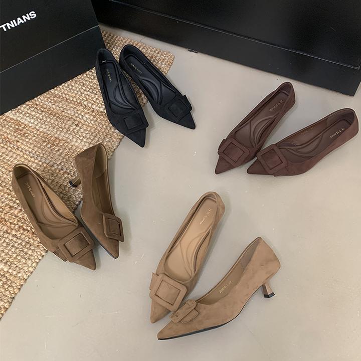 法式复古方扣单鞋女2025秋季新款尖头气质高跟鞋女百搭通勤工作鞋