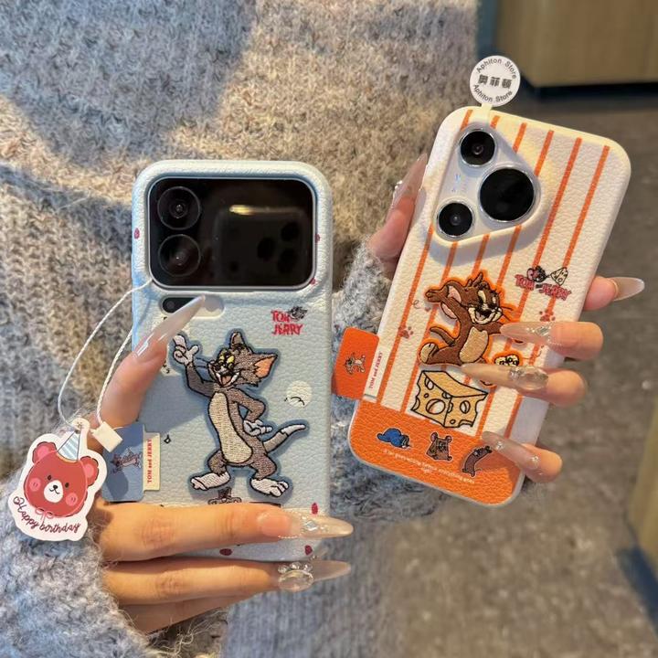 奥菲顿猫和老鼠刺绣标签适用苹果17皮纹16手机壳华为vivo小米oppo