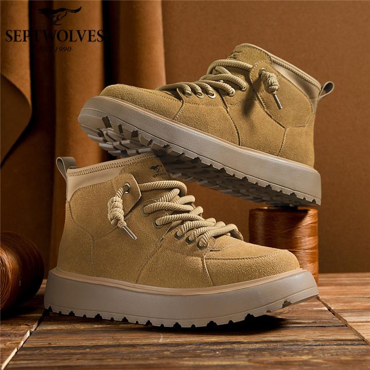 七匹狼马丁靴增高耐磨防滑百搭高帮时尚厚底英伦风男靴