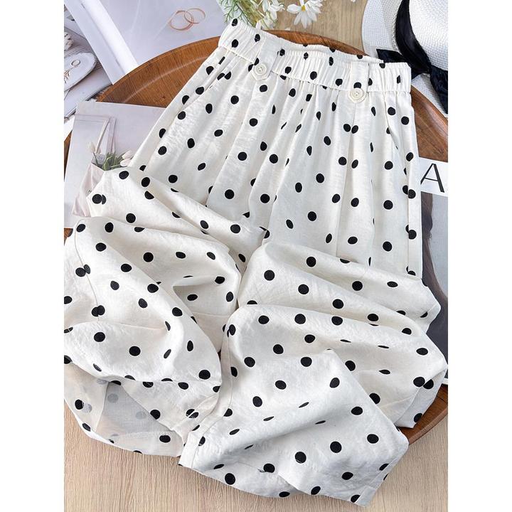 白色波点九分阔腿裤女2025夏季新款高腰显瘦百搭垂坠感凉凉直筒裤