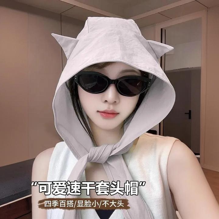 【不压头发】小恶魔绑带速干防晒遮阳帽女薄款护耳头巾帽子猫耳A430