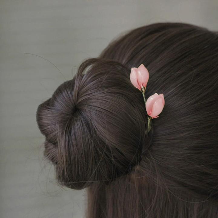 花朵玉兰花U型发簪盘发头饰复古百搭高端汉服旗袍发饰簪子u型发簪