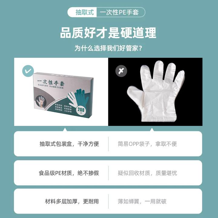 一次性手套食品级专用盒装抽取式PE塑料家用厨房手套