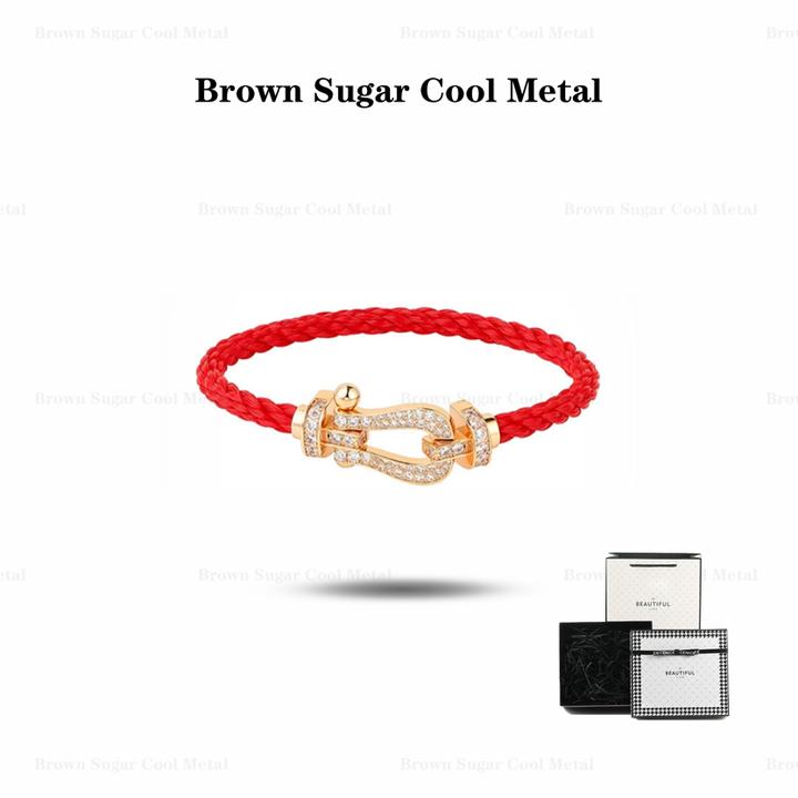 非金属合成锆石手镯 马年红绳手工满钻U型马蹄扣JJ同款情侣手链