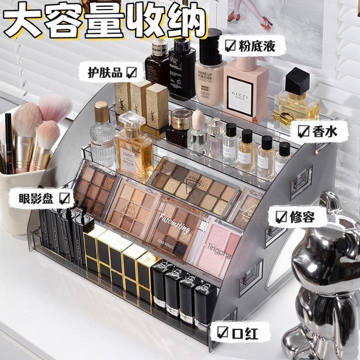 桌面收纳盒化妆品置物架梳妆台护肤品香水整理盒亚克力眼影展示架