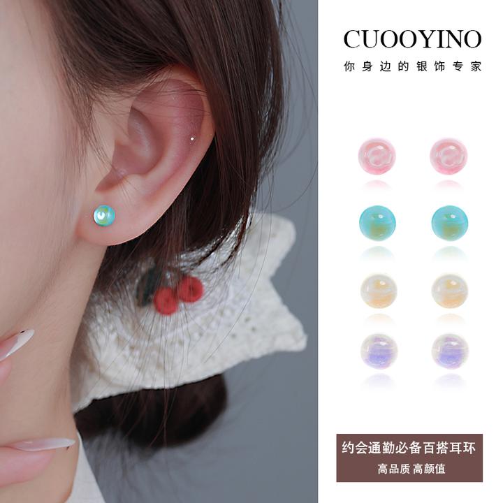 铜合金耳饰 幻彩螺旋耳环精致彩色高颜值百搭免摘耳钉设计感耳饰