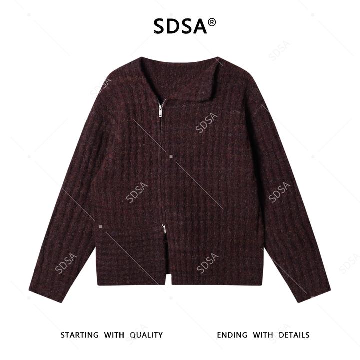 SDSA男士秋冬新款痞帅男装潮牌不规则斜拉链针织衫百搭开衫毛衣