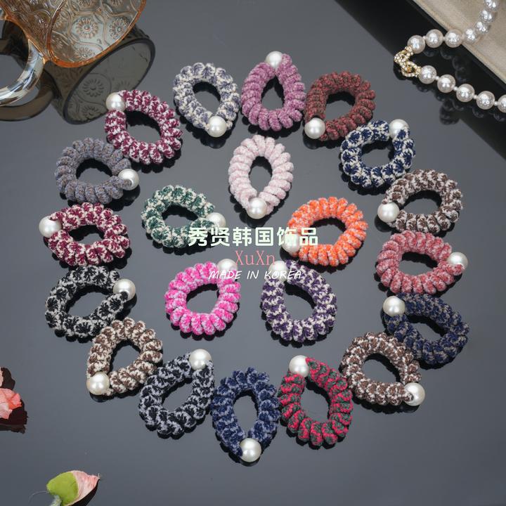 韩国乳胶双拼短绒电话线发圈气质时尚百搭简约个性彩色韩版ins