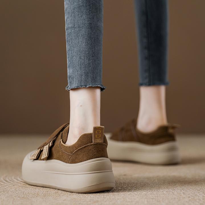 韩版时尚欧货真皮厚底高帮魔术贴休闲鞋女2025冬季新款百搭大头鞋