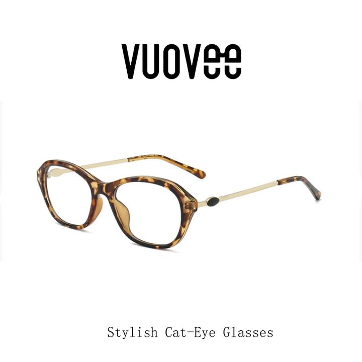 VUOVEE-老钱风超轻猫眼平光方防蓝光眼镜素颜百搭眼镜框