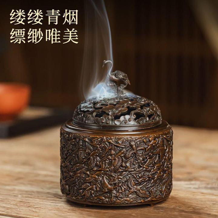 苏工香炉紫铜色香薰炉黄铜瑞鹤品香炉家用室内复古盘香炉茶室摆件