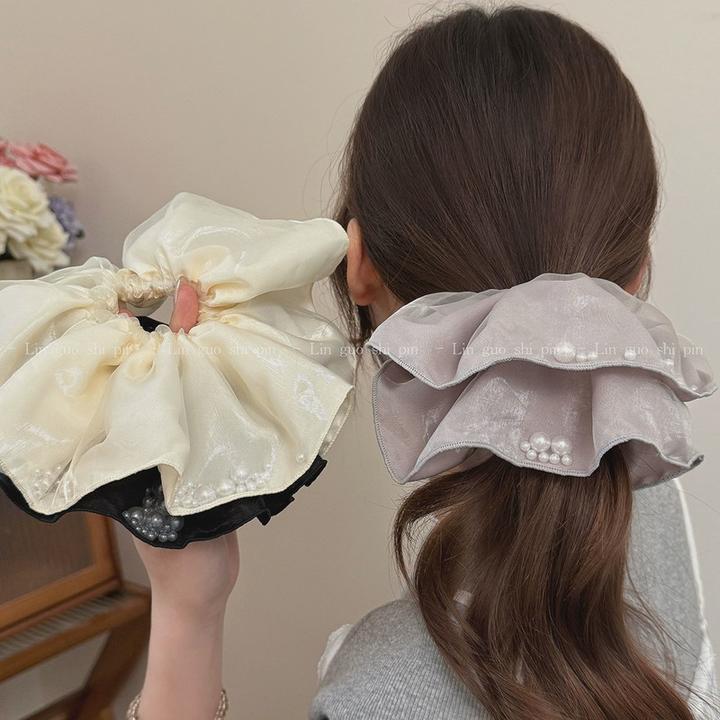 韩版高级质感大号珍珠大肠圈高弹扎头发绳后脑勺盘发马尾头绳发饰