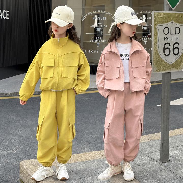 女童春装套装2025新款洋气中大儿童春秋时髦休闲女孩工装裤两件套