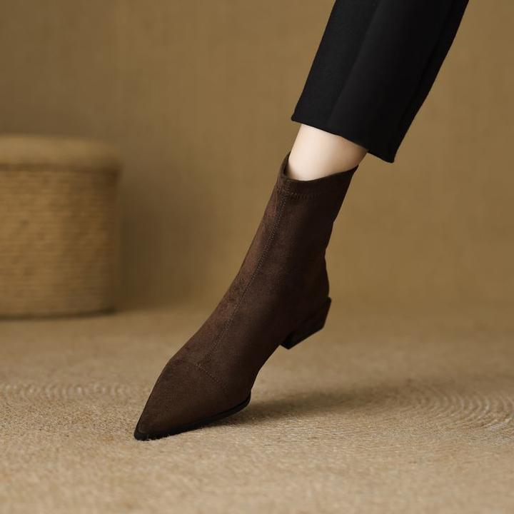 3.5cm~弹力绒面瘦瘦靴后拉链袜靴2025秋冬新款加绒中跟尖头短靴女