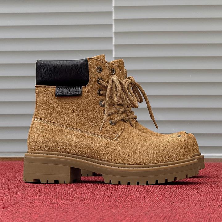 美式复古厚底增高户外马丁靴男登山鞋大头短靴工装靴休闲大黄靴潮