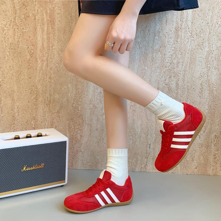 婧麒2025新款透气网面德训德训鞋女休闲运动鞋女明星同款女鞋军训