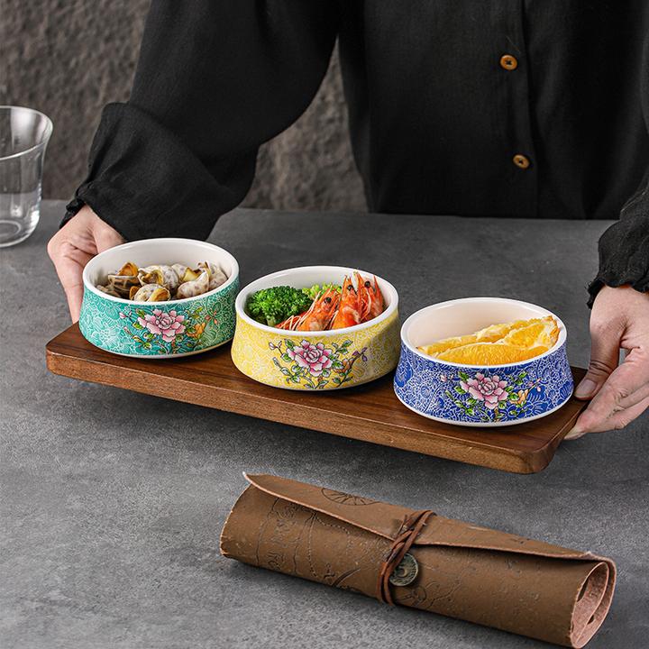 中秋节国风复古元素珐琅彩宫廷元素束腰碗色釉汤碗圆形陶瓷碗小碗