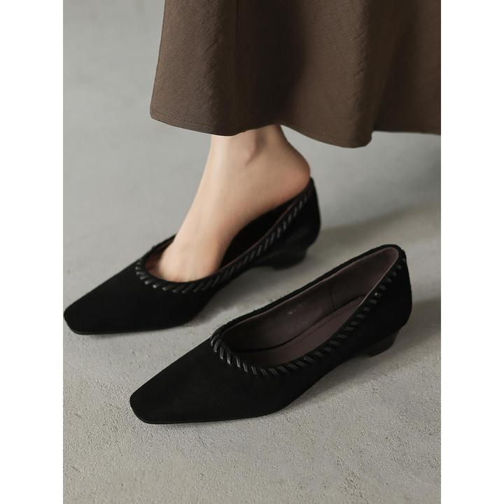 TOUCH MISS法国设计感通勤OL气质显瘦平跟内真皮浅口单鞋女鞋