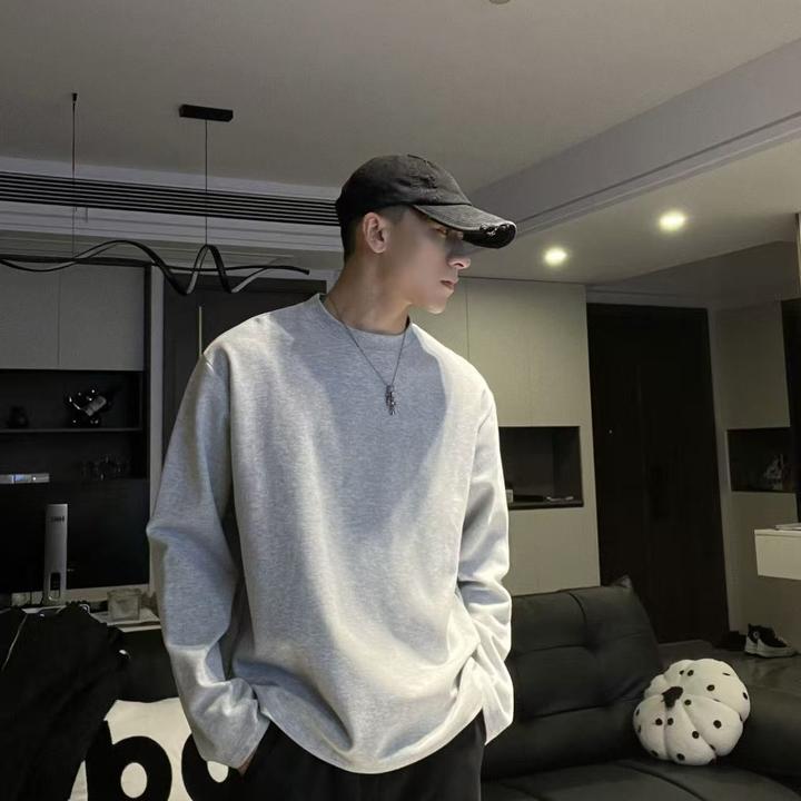 YJNINESEVEN重磅320G秋冬纯色保暖双面磨毛打底T恤男内搭长袖8102