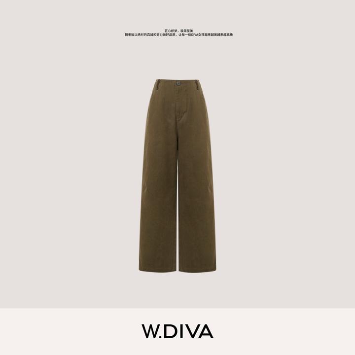 W.Diva【慵懒裤】复古百搭水洗棉立裁廓形显瘦弯刀裤休闲53K172968